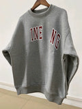 Women's sweatshirt for autumn and winter 2025, comfortable and casual round neck long sleeved gray warm pure cotton sportswear