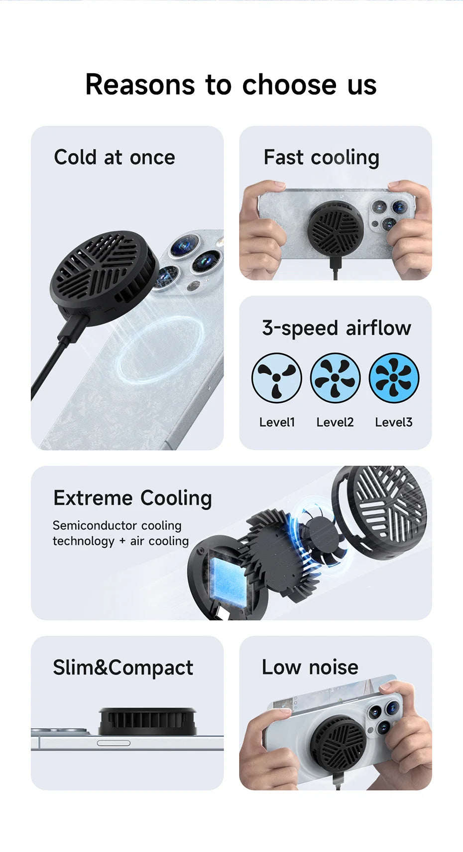 Hagibis Magnetic Cell Phone Cooler Universal Cooling Fan Mobile Phone Radiator for iPhone 17 Pro Black Shark Gaming Live Stream